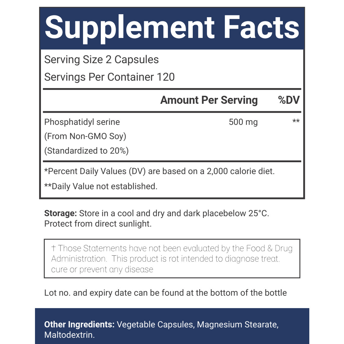 VitaCosmoX Phosphatidylserine 500mg, 240 Capsules, 120 Servings, Soy Free
