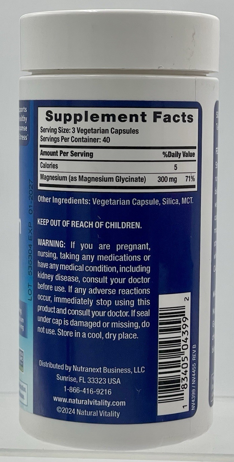 Natural Vitality CALM Magnesium Glycinate 300mg 120 Capsules EXP 01/27