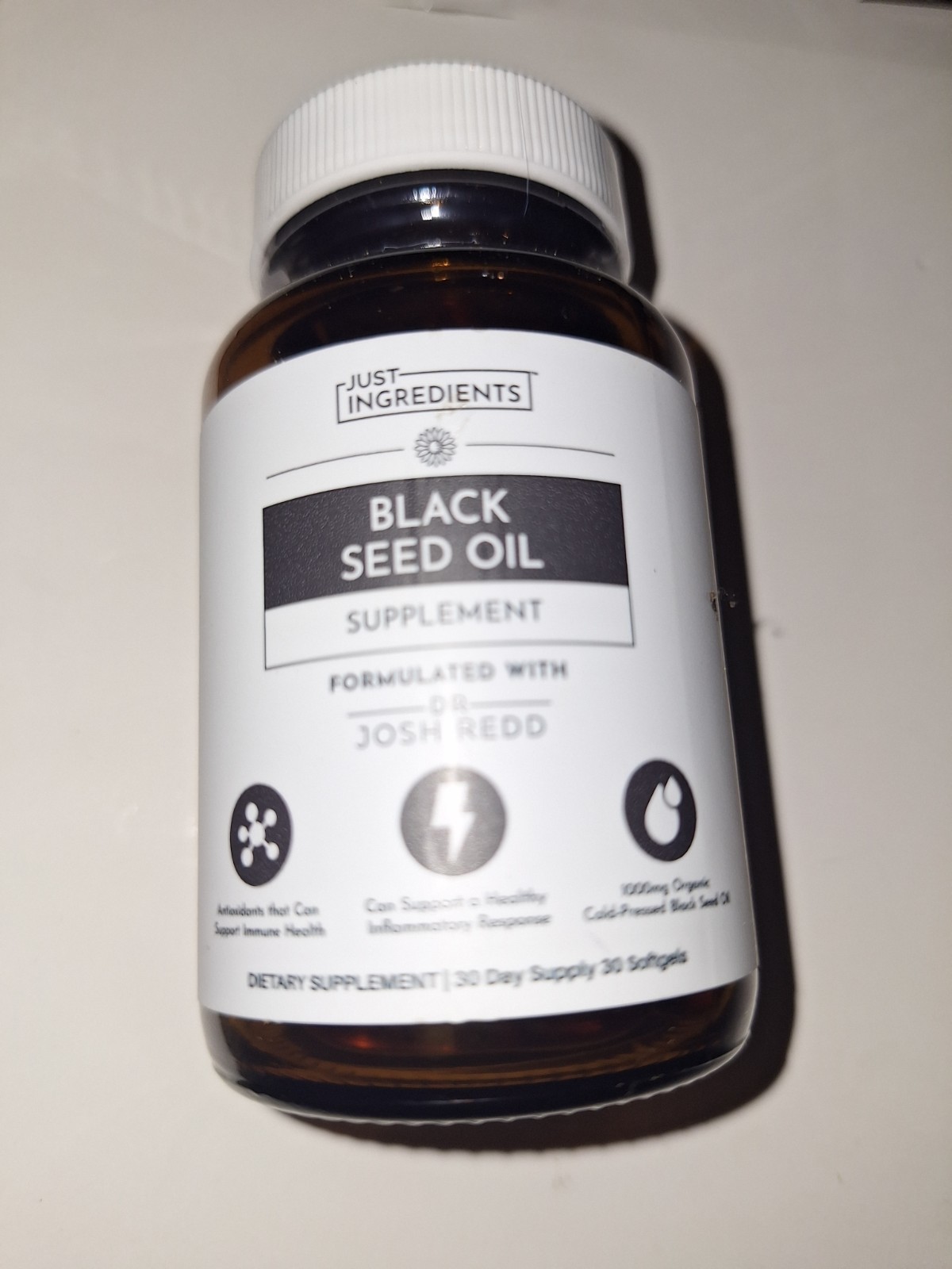 Just Ingredients Black Seed Oil Organic Cold-Pressed Immune Support 30 Softgels