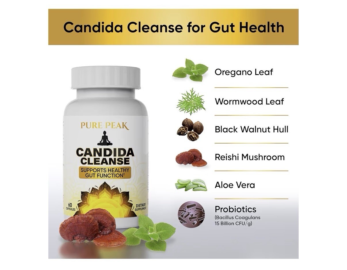 Pure Peak Candida Cleanse Gut & Colon Support Detox for Men & Women 60 Capsules
