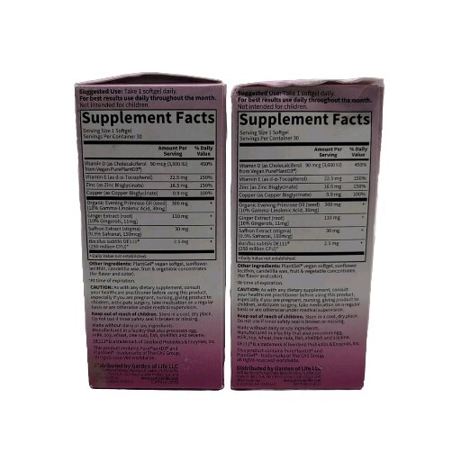 (2) Garden of Life PMS Support Reduce Cramps Mood, 30 Softgels Each. Exp 01/2026