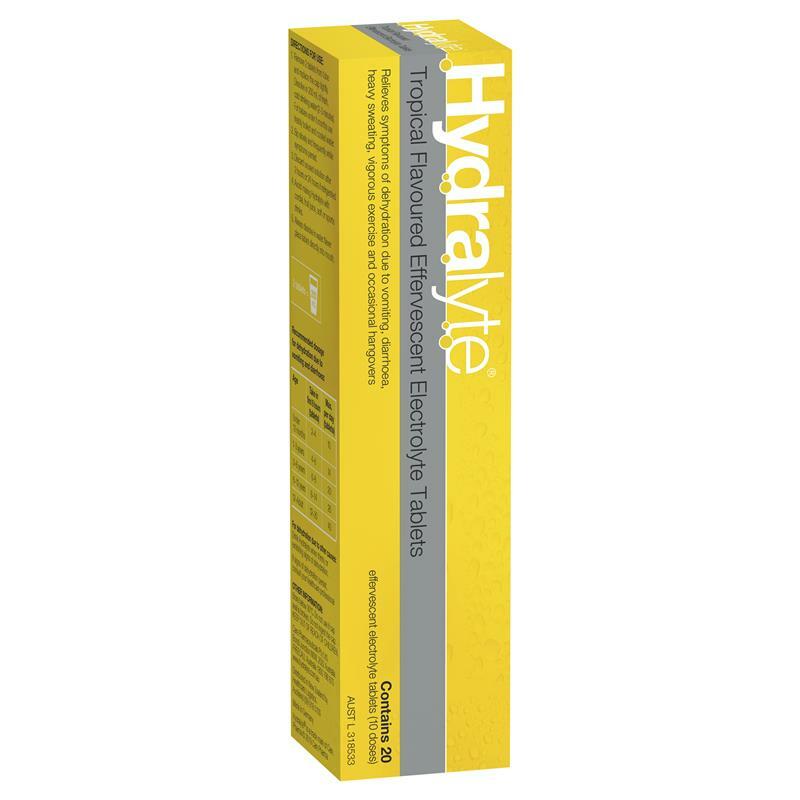 2x Hydralyte Effervescent Electrolyte Tropical Flavor For Dehydration 20 Tablets