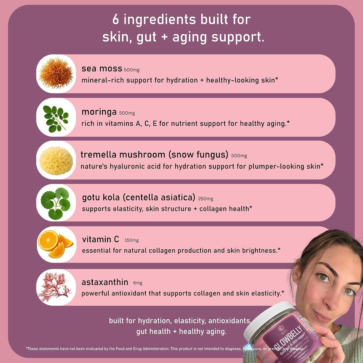 Sunrae Glowbelly Gut & Skin Support 90 Capsules Vitamin C Sea Moss Gluten Free