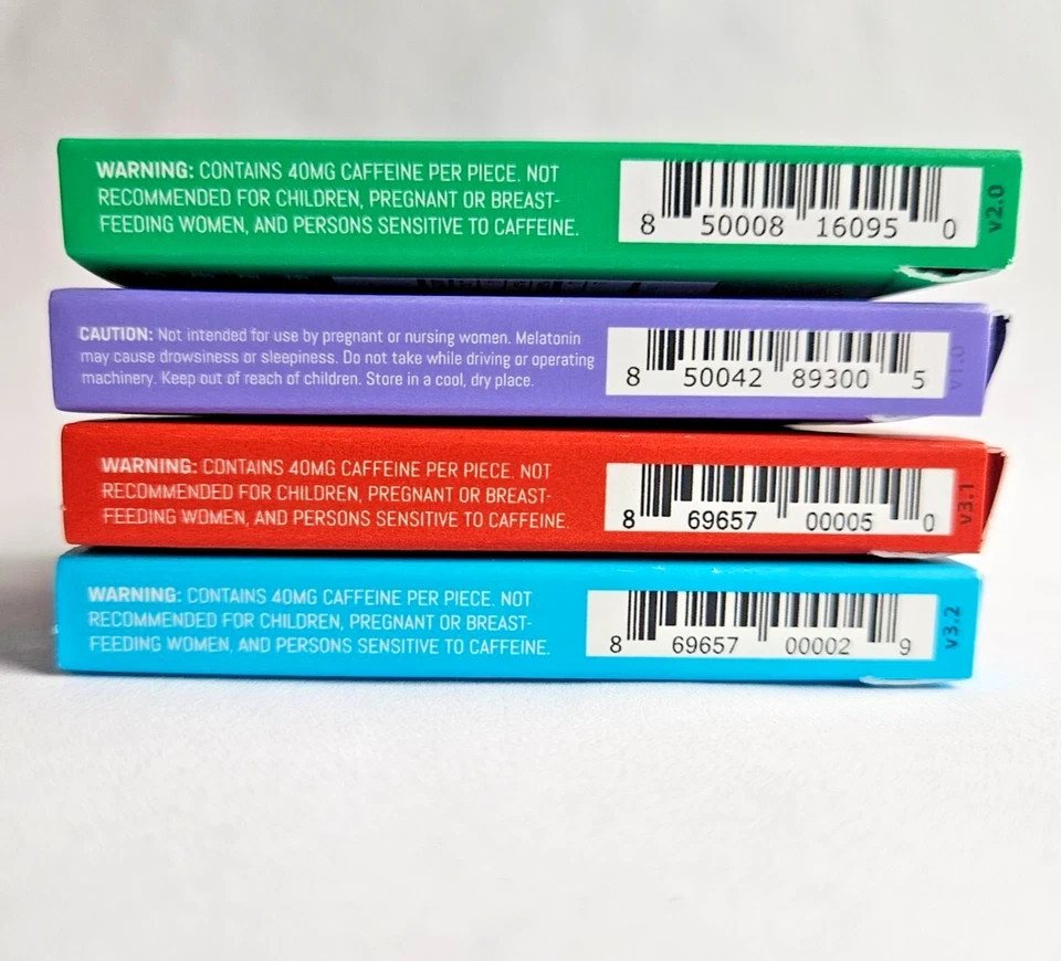 4 PK Neuro Gum Variety Sampler L-theanine B-12, B-6, Caffeine Energy Focus Sleep