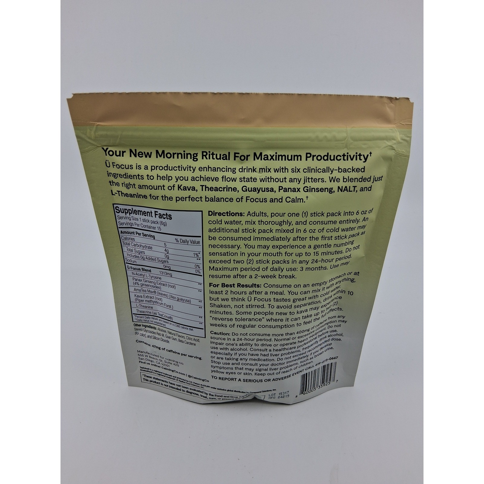 Calming Co U Focus – Orange Citrus 15 sticks open bag, SEALED packets