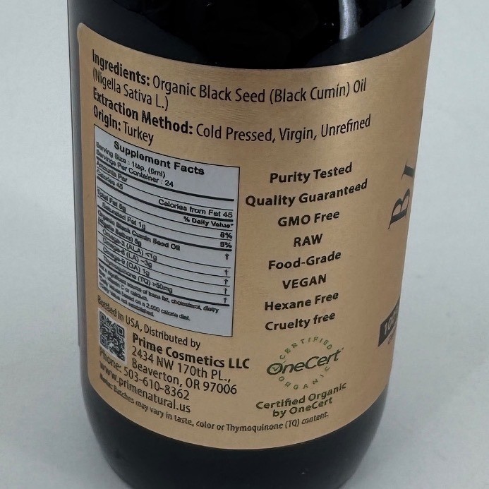 Prime Natural Organic Black Seed Oil 120ml 4oz Cold Pressed Virgin Unrefined TQ