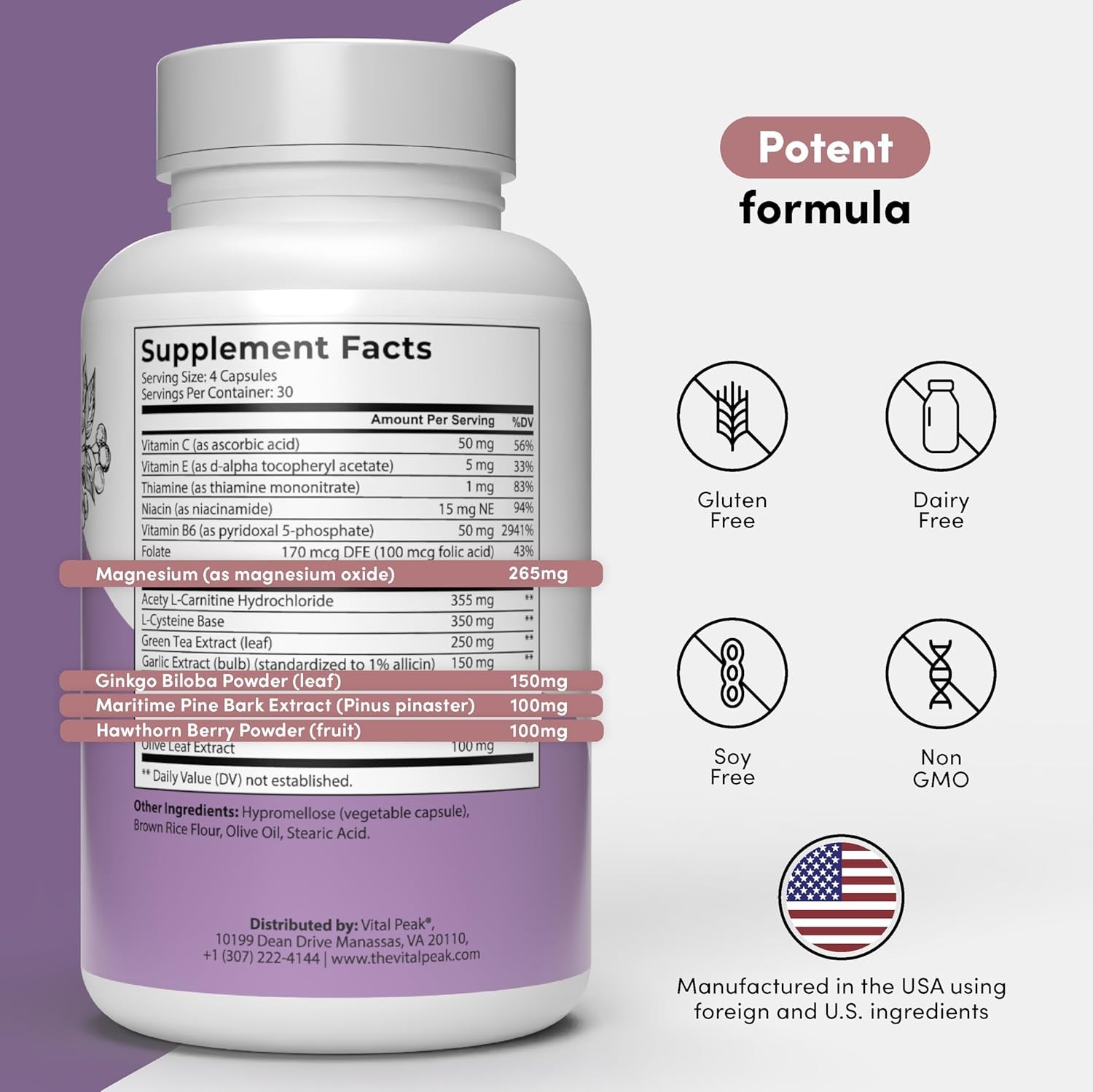 Hearing, Ear & Auditory Support Supplement Ginkgo Biloba Green Tea Pine Bark