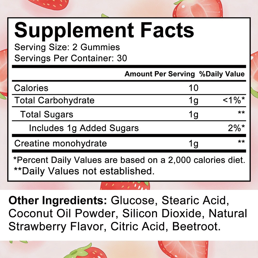 Creatine Gummies,Natural Strawberry Flavor Non-GMO Gluten Free Daily Workout