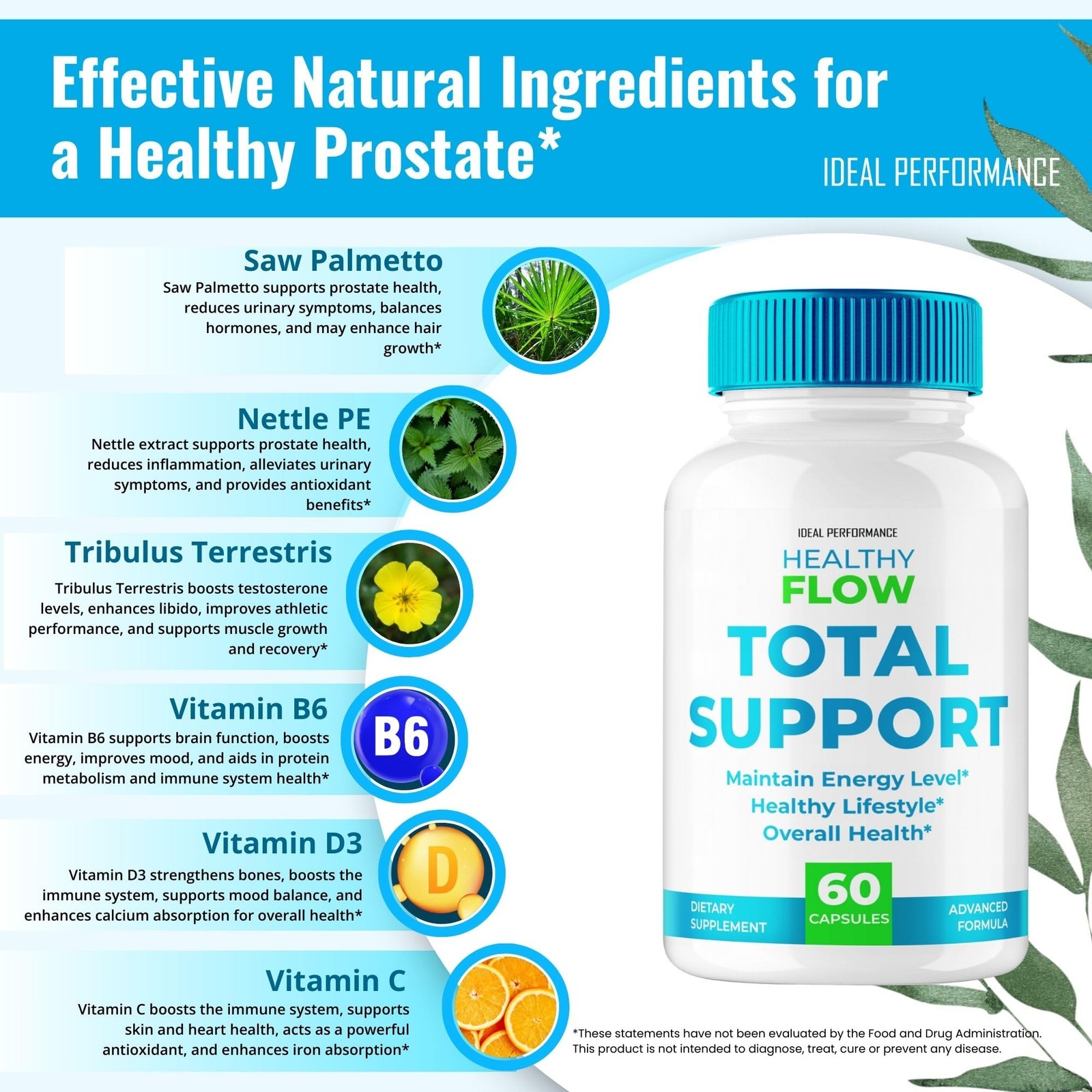 Health Flow Total Support General Wellness Supplement – 180 Capsules (3 Pack)
