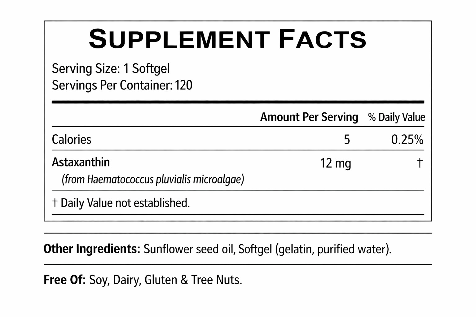 Astaxanthin 12mg 120 Softgels, Microalgae, Antioxidant Supplement, Eye & Skin