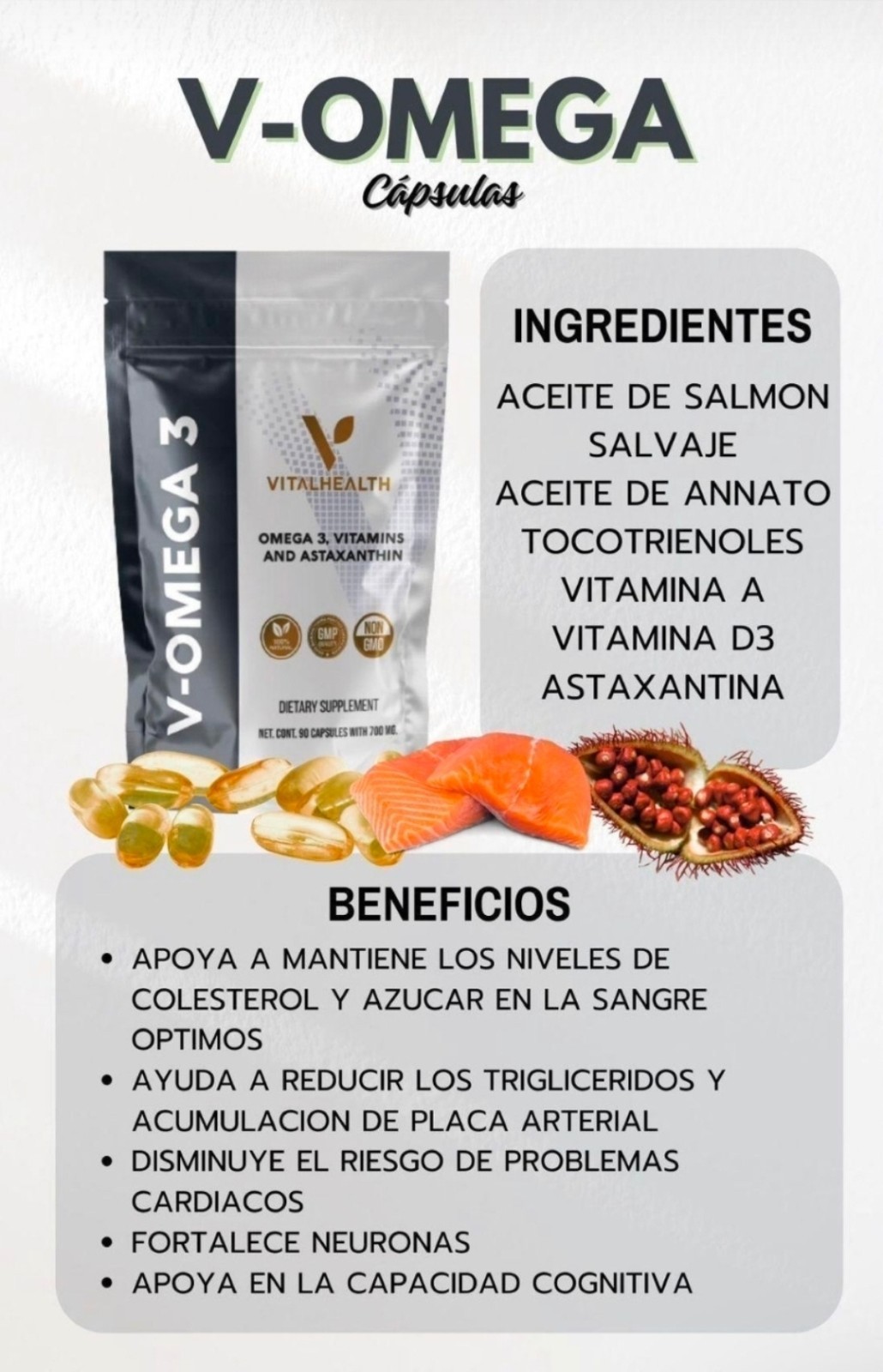 VitalHealth V-Omega 3 Fish Oil Softgels Vitamins A D3 E 700mg 90 Non-GMO