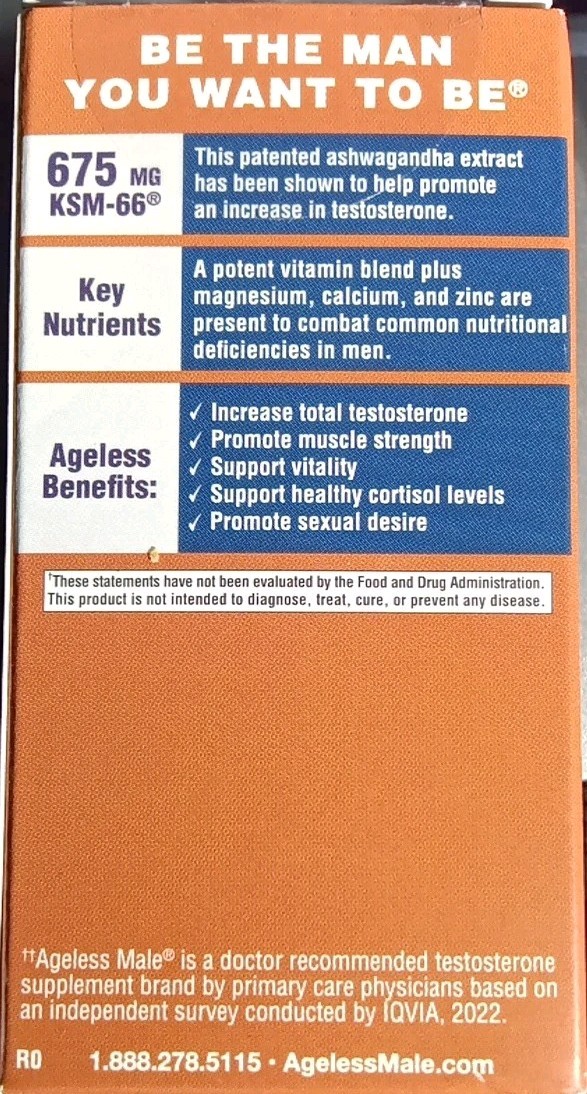 2 AGELESS MALE NITRIC TEST BOOSTER SEX DRIVE DIETARY SUPPLEMENT 60 X2 120 TABLET