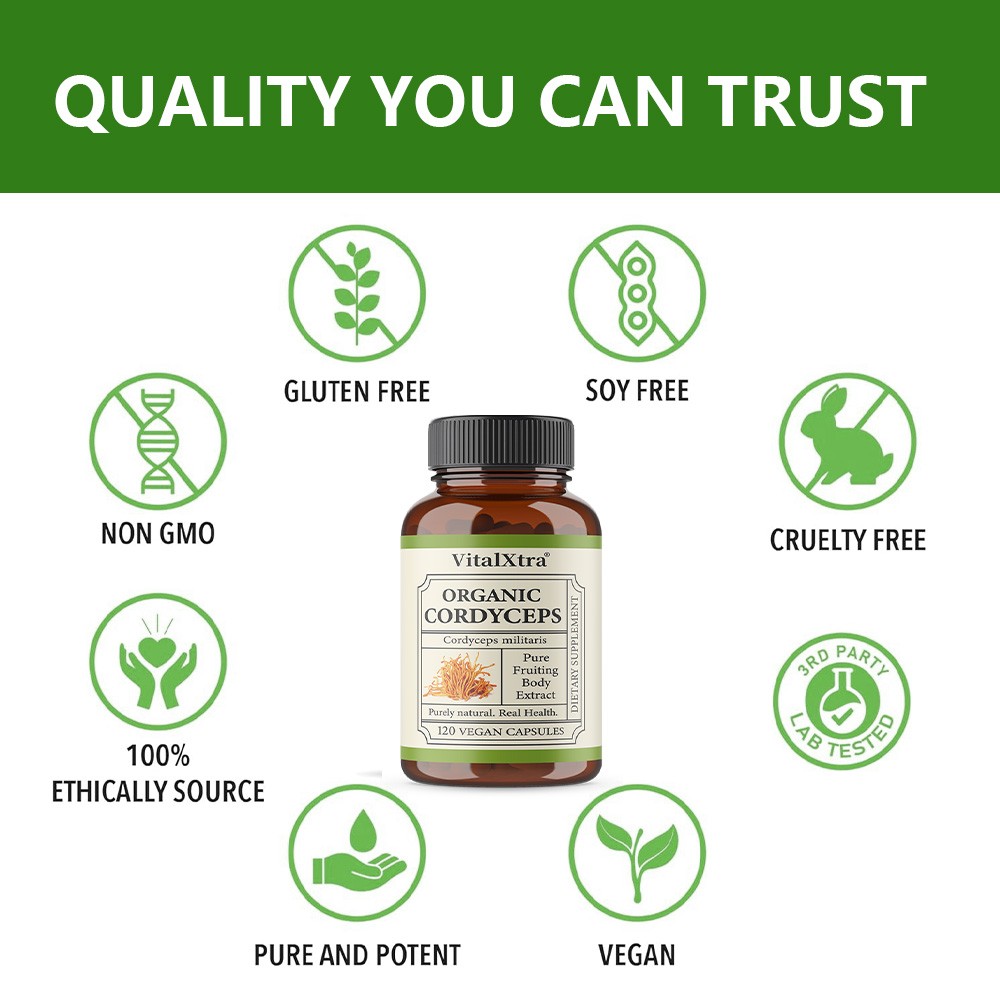Organic Cordycep 1000mg-Supports Energy,Immune&Digestive Health 30/60/120 Caps