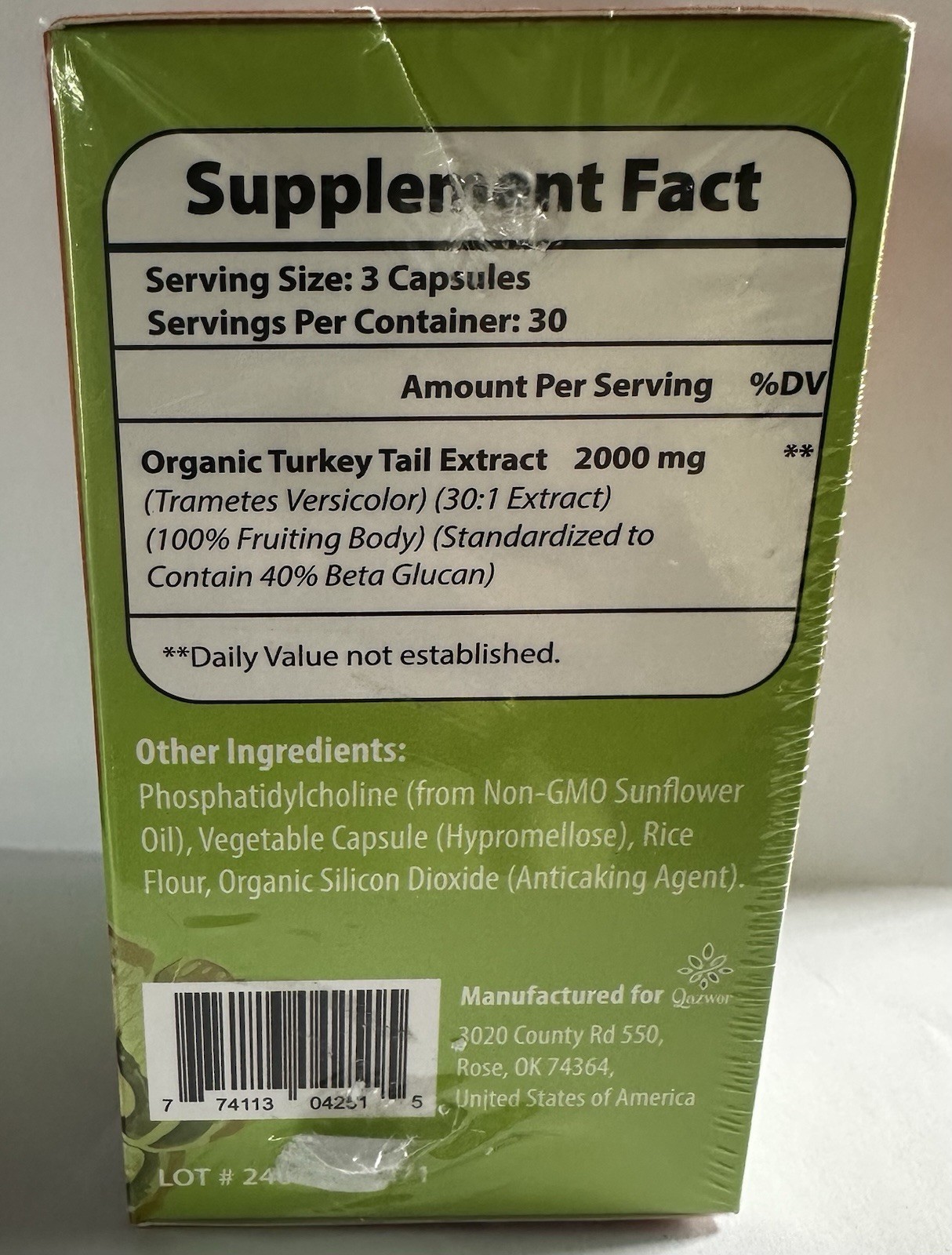 Liposomal Turkey Tail Mushroom Capsules, 2000MG Organic Factory Sealed