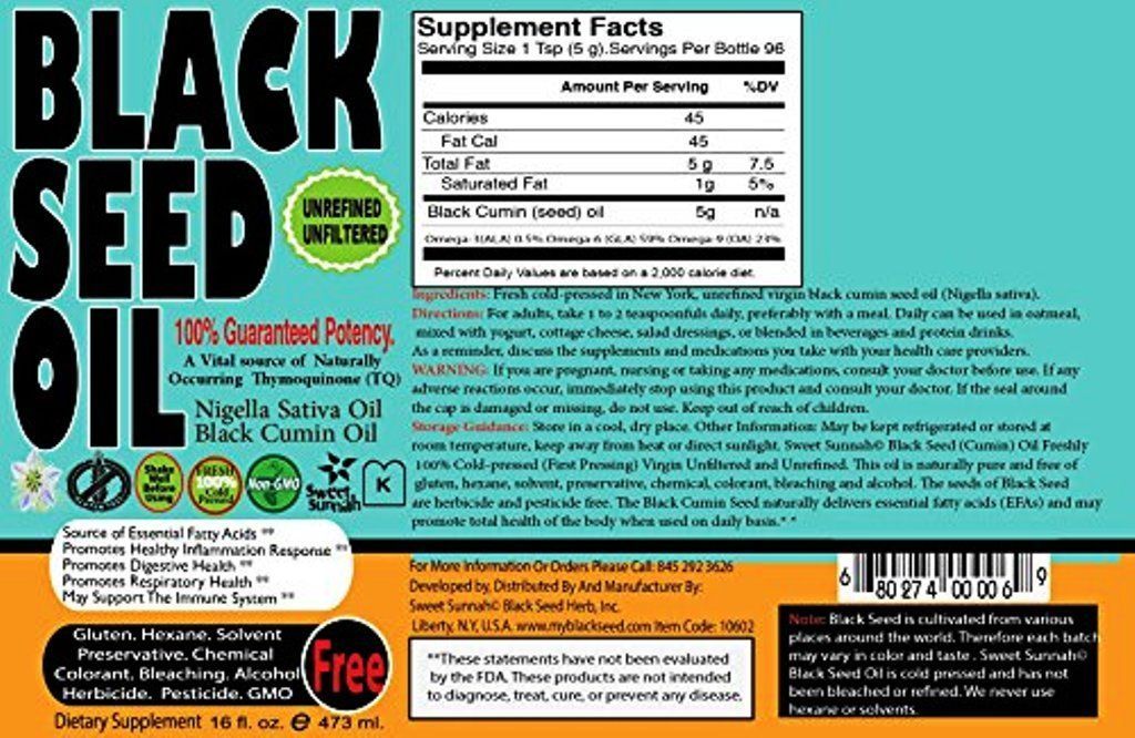 Black Seed Oil 100% Pure Organic Cold Pressed Cumin Nigella Sativa