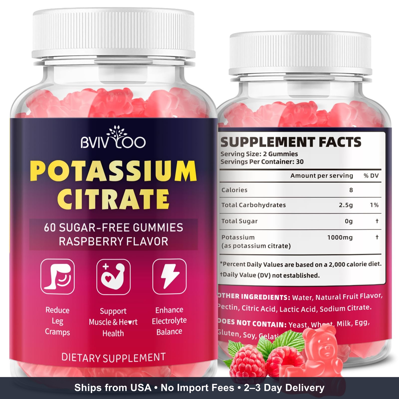 Potassium Citrate Gummies for Adults, Sugar-Free Potassium 1000mg Support Leg Cr