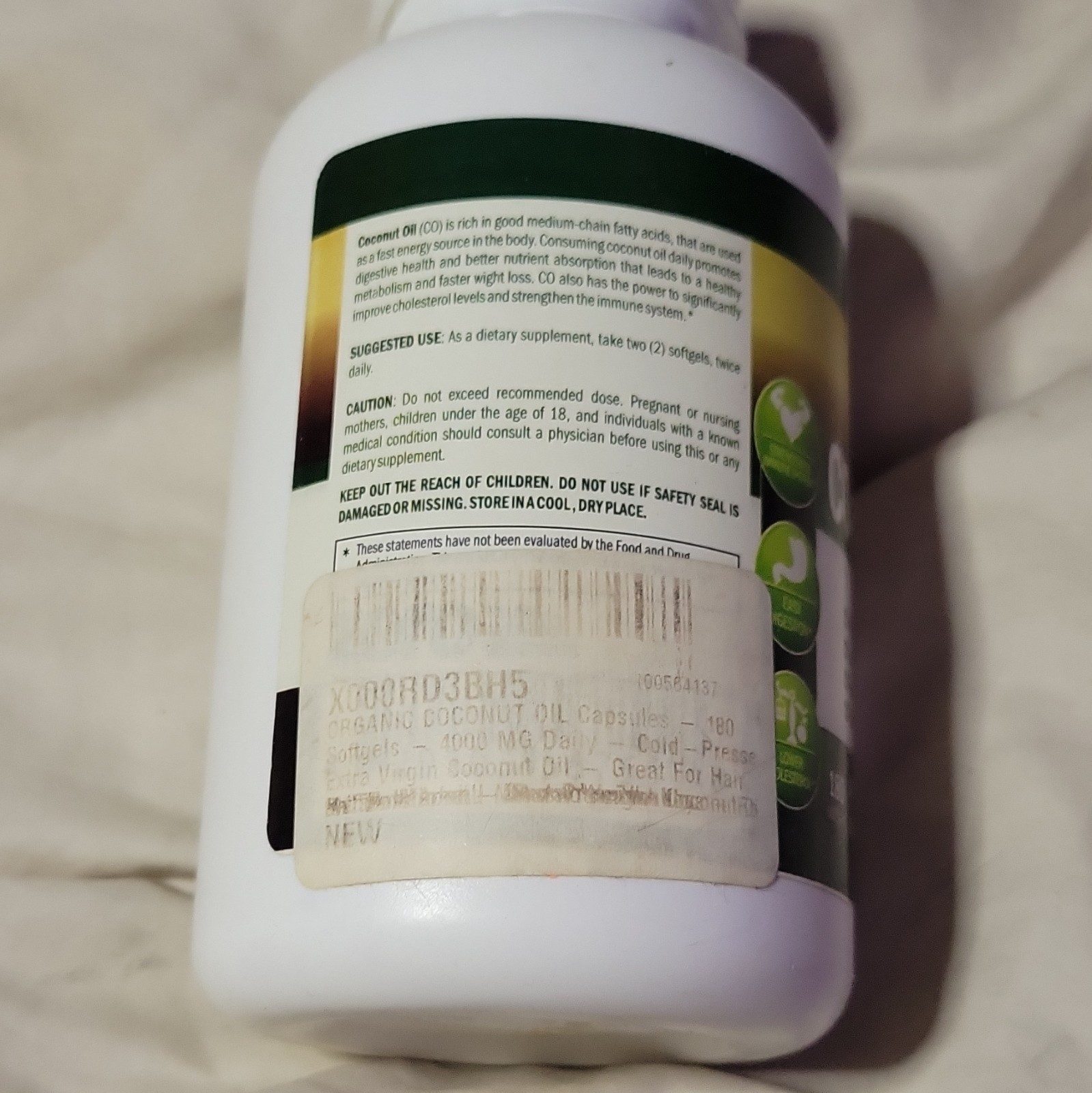 NutriONN Organic Extra Virgin Coconut Oil Softgels 1000mg 180 Energy Support