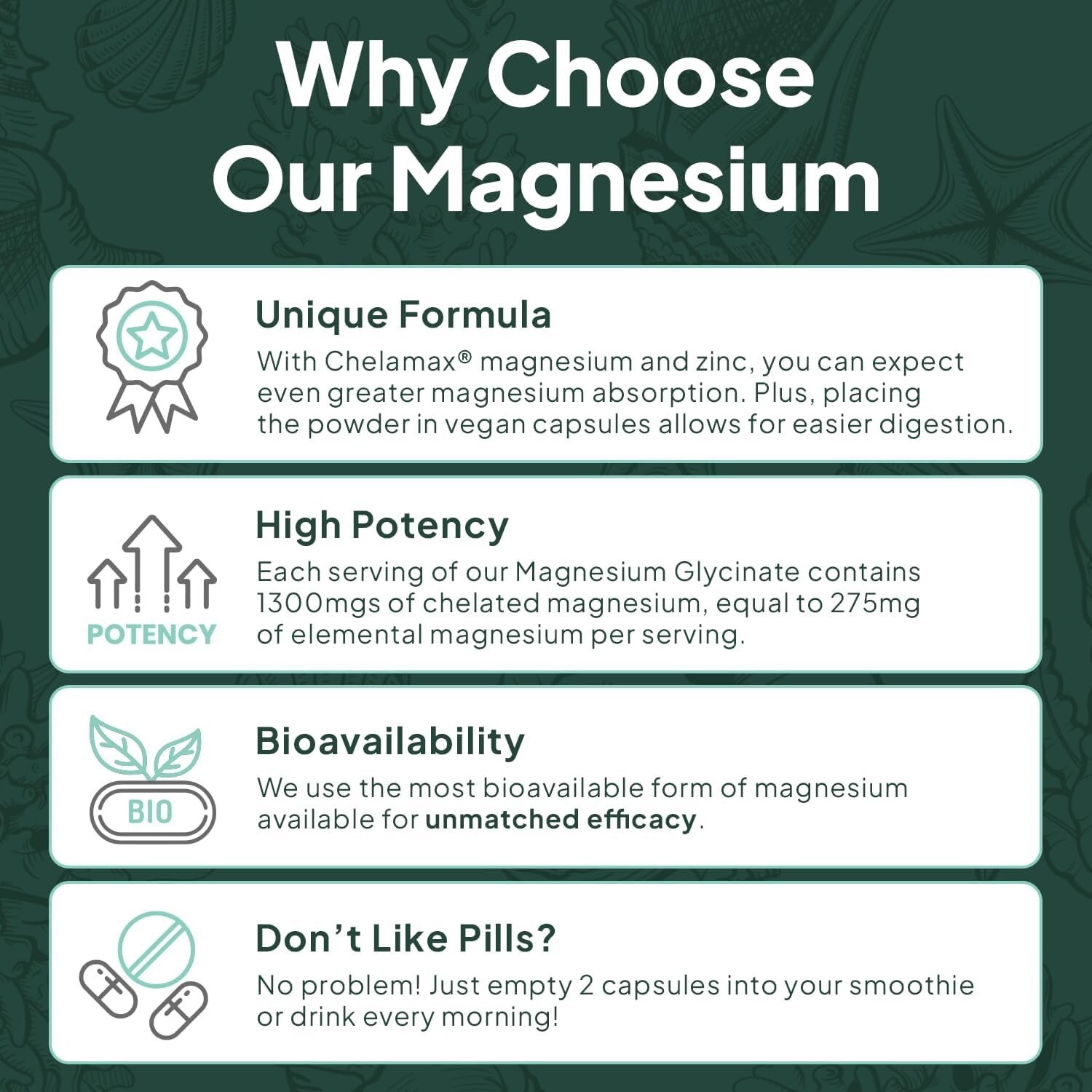 Organics Ocean Pure Magnesium Glycinate with Zinc – Strength Chelated- 90 Count