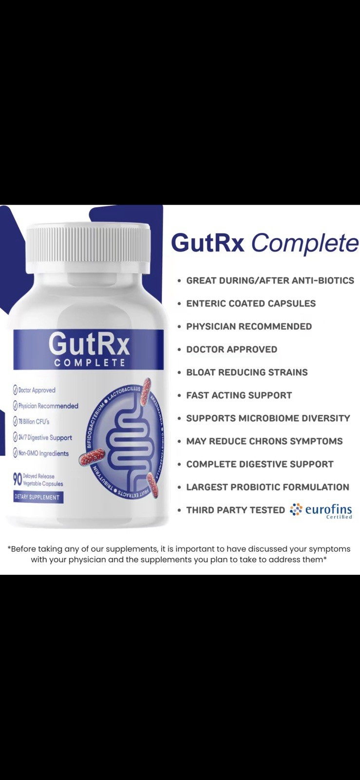 GutRx Complete Probiotic 90 Capsules Gluten-Free Non-GMO Exp 06/08/2027