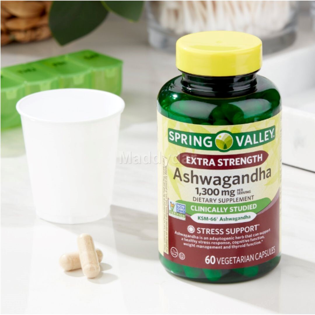 Spring Valley Extra Strength Ashwagandha Dietary Supplement, 1300 mg, 60 Vegetar