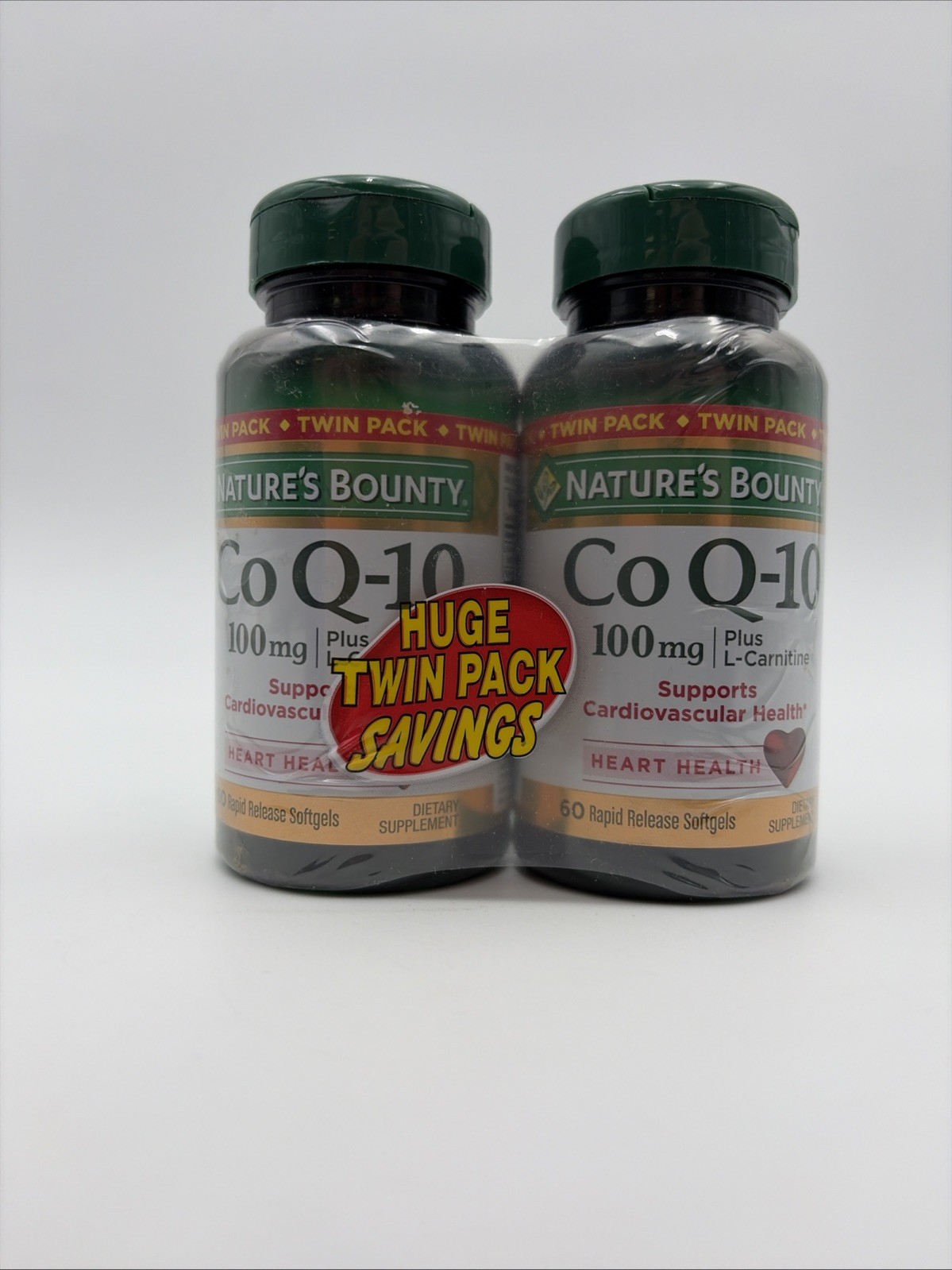 Nature’s Bounty CoQ10 Plus L-Carnitine 100mg Twin Pack 60 Softgels Ea. Exp 11/27