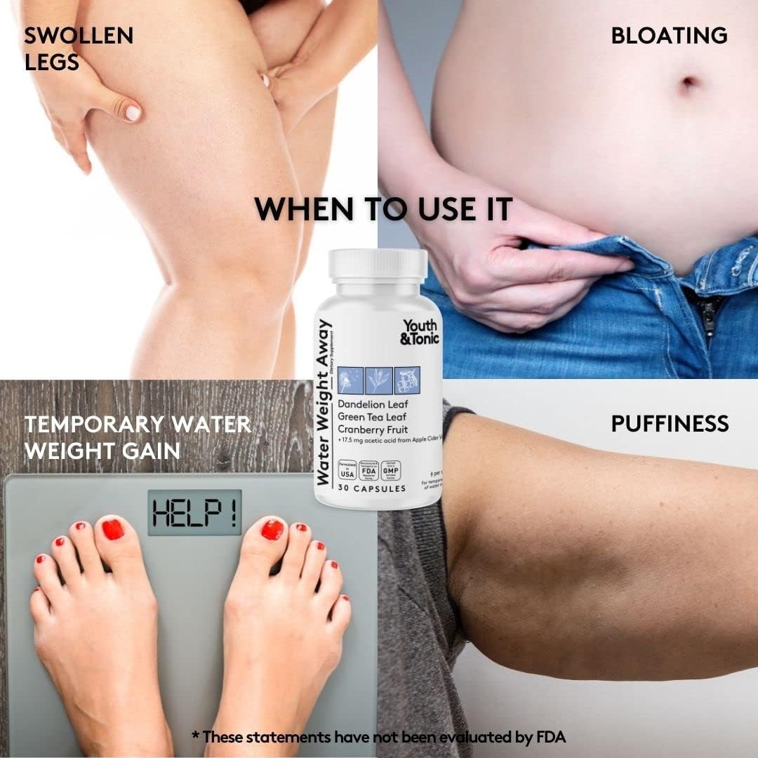 Youth & Tonic Natural Water Weight Away Pills for Swelling Retention &…