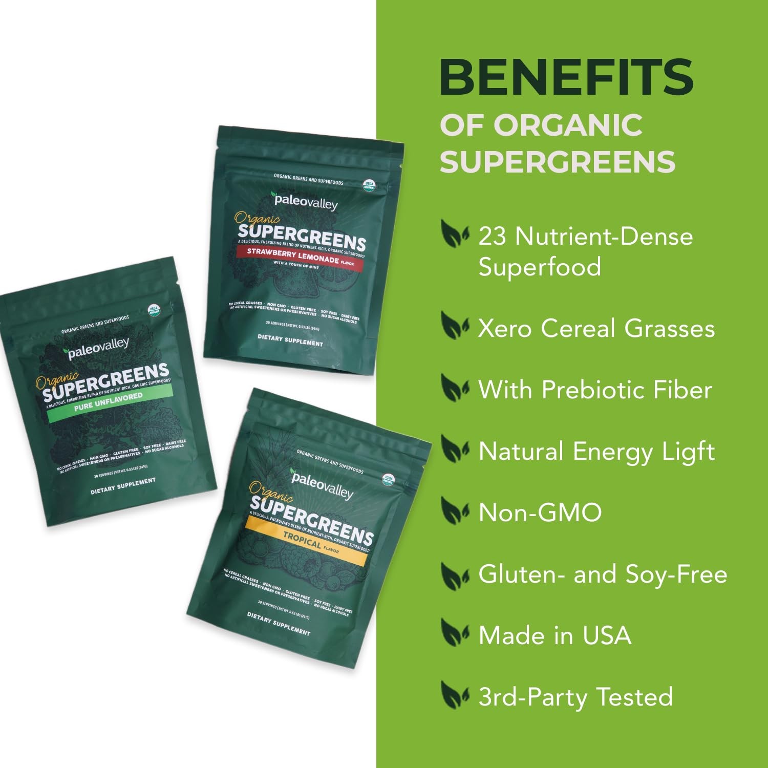 Paleovalley Organic Supergreens Powder – 23 Superfoods Prebiotic Fiber For