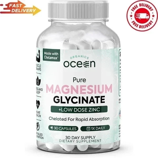 Organics Ocean organic Magnesium Glycinate with Zinc 90 Count (3 Pack) Chelated