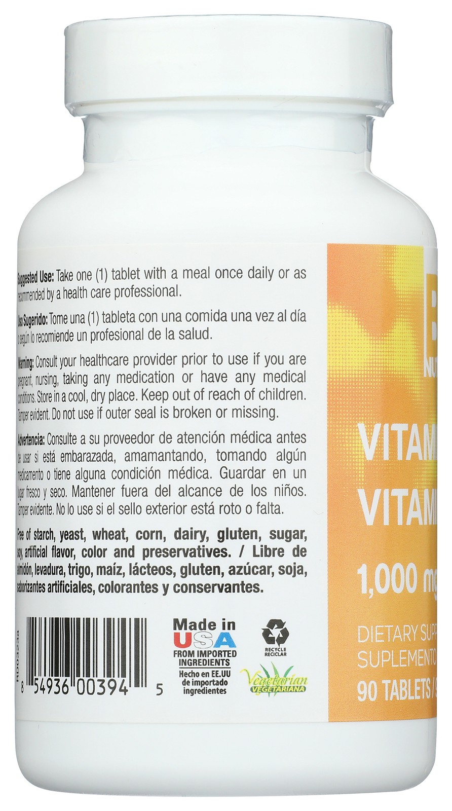 Vitamin C 1000 Mg Dietary Supplement By Bio Nutrition 90 Tablets 1 Pack