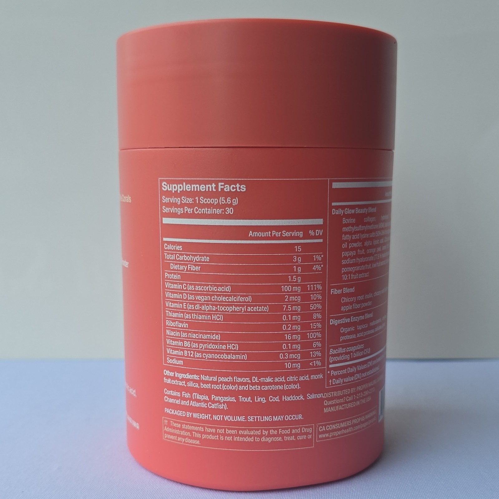 Proper Daily Glow Superfood Powder Peach 30 Servings Gluten-Free Exp 06/28/27