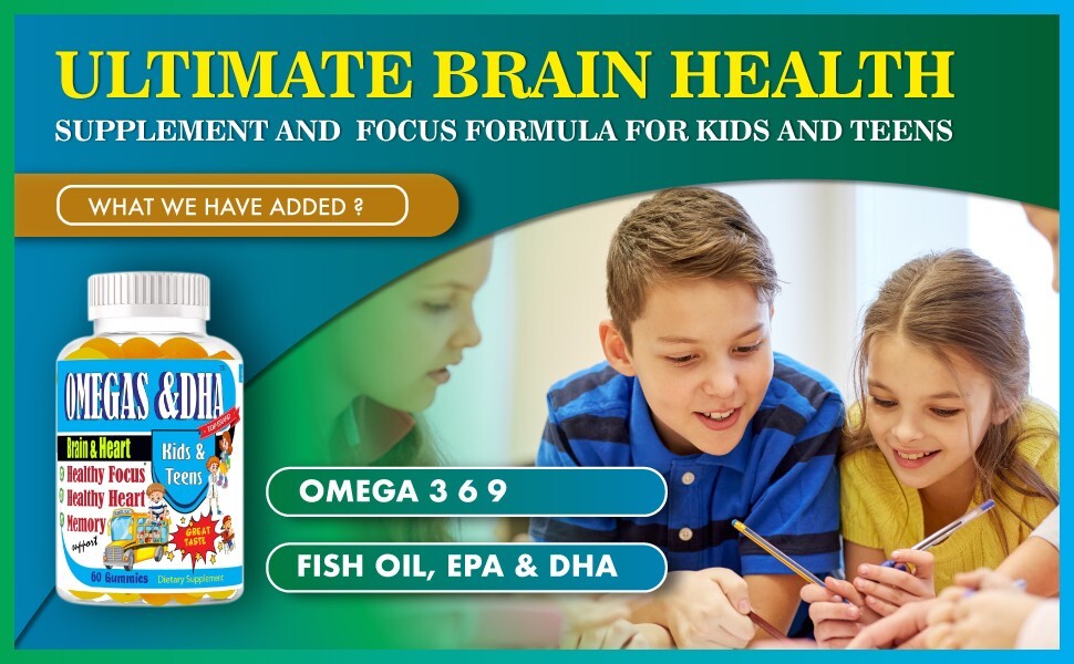 Kids Brain Supplements, Nootropic for Memory, Focus and Concentration, Omega 3