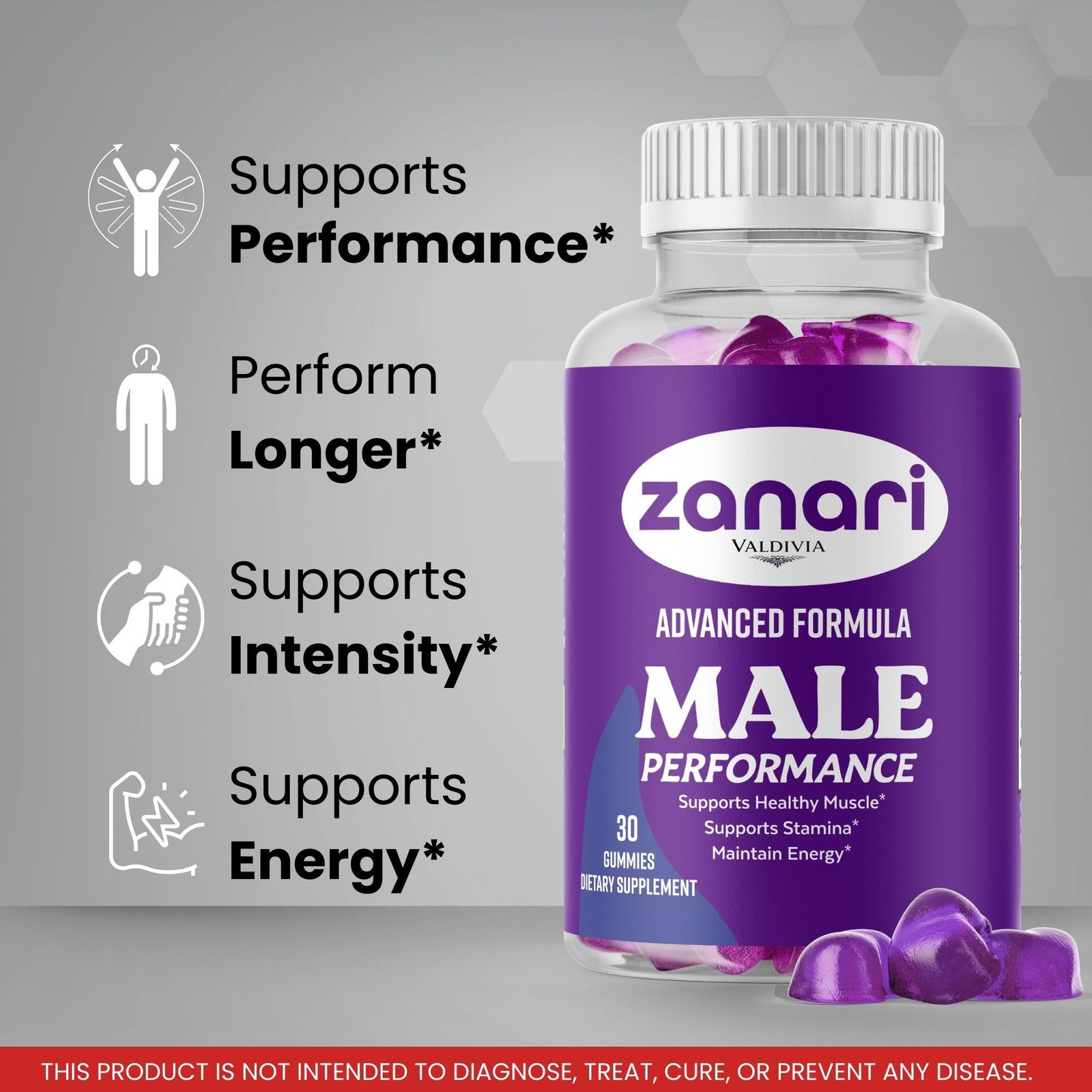 Zanari Men Daily Wellness Gummies Energy Vitality Support 1 Pack 30Gt