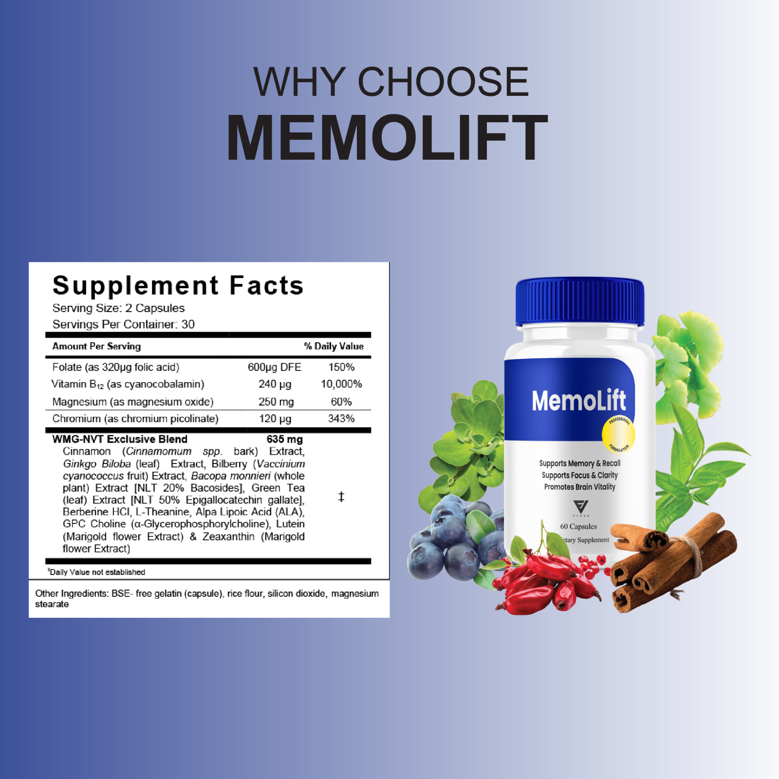 (3 Pack) MemoLift Brain Health Supplement, Memo Lift Support (180 Capsules)
