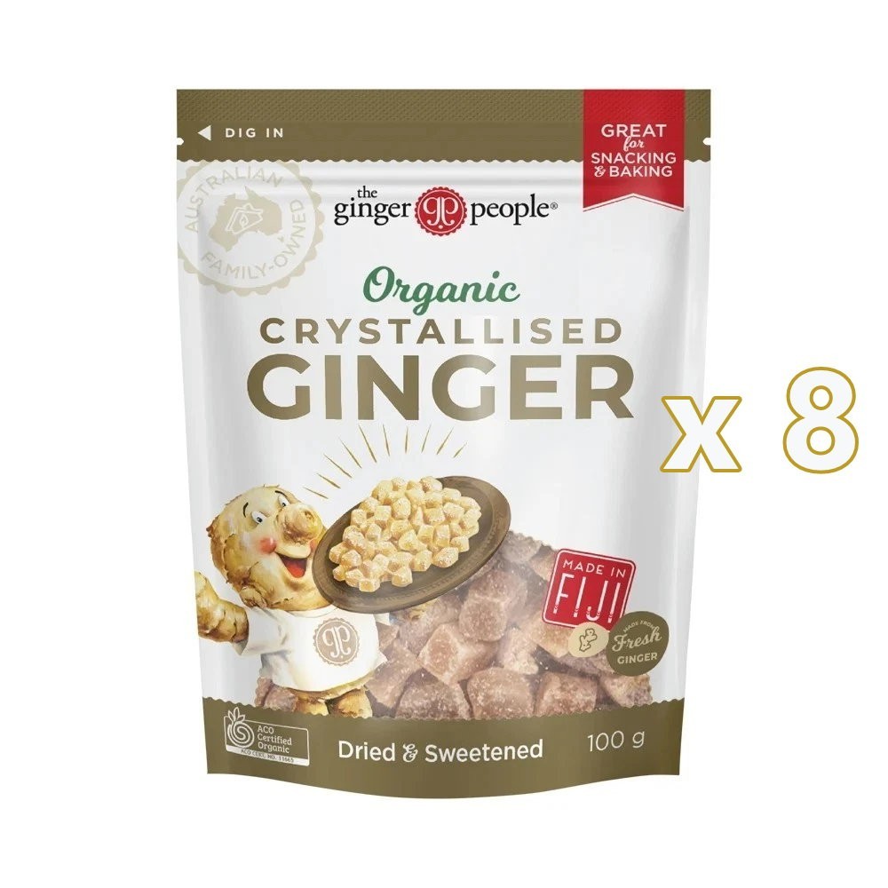 8 x The Ginger People Organic Crystallised Ginger 100g Dried & Sweetened