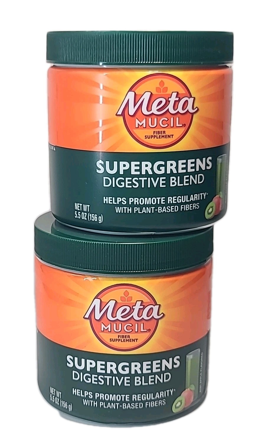 2 × Metamucil Super Greens Digestive Blend Powder Fiber KIWI APPLE 5.5 Oz 11/26