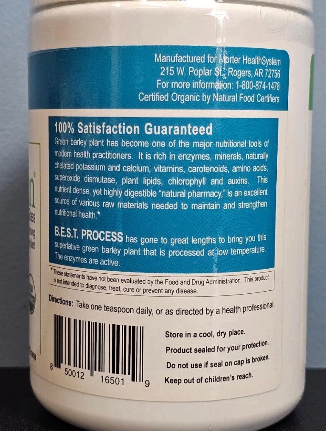 Morter B.E.S.T. BEST Process Alka Green Organic Barley Grass 9.8 oz NEW Exp 5/26