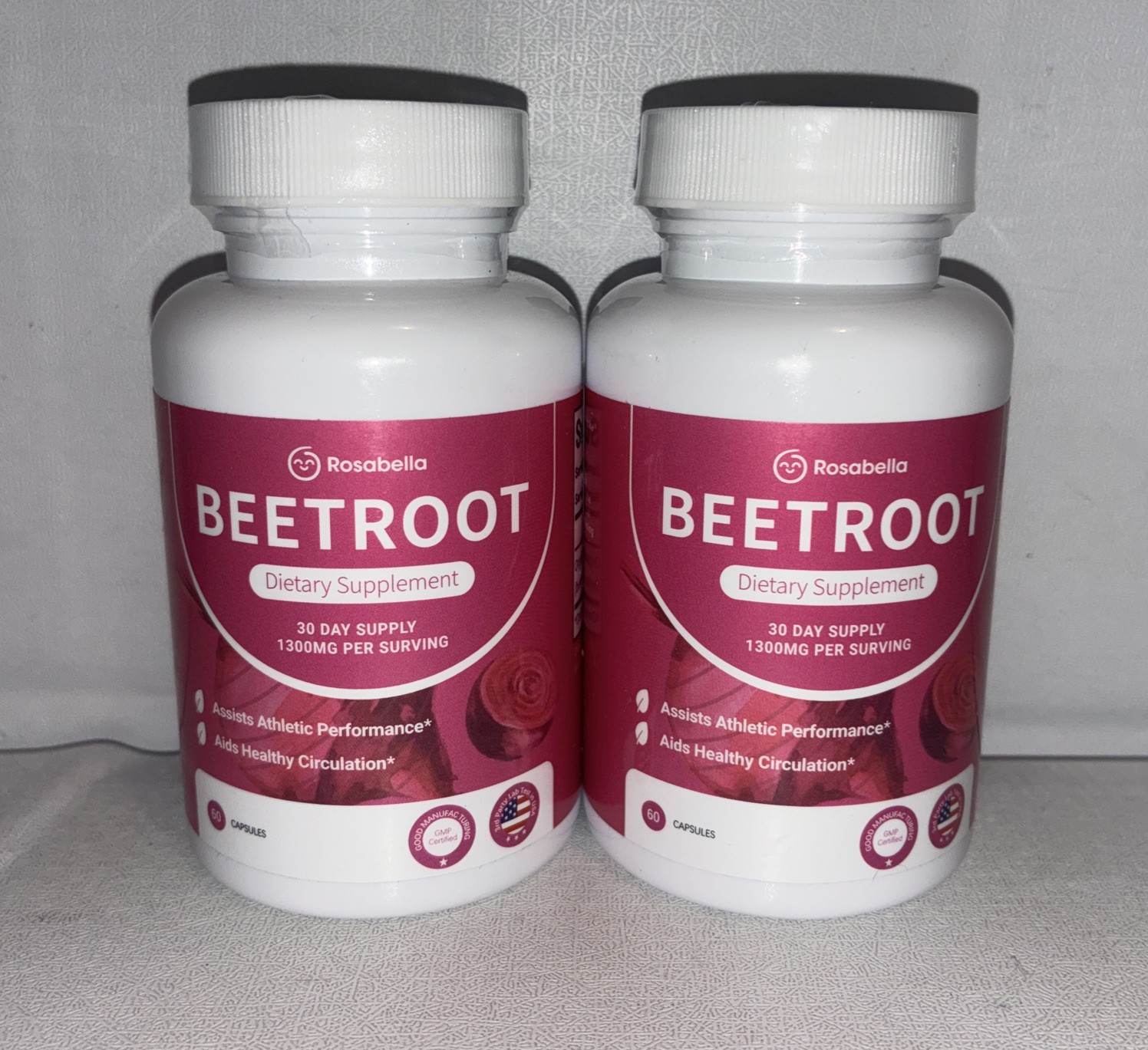 Lot Of 2- Rosabella Beetroot Dietary Supplement GMP 1300mg /60 Caps Each