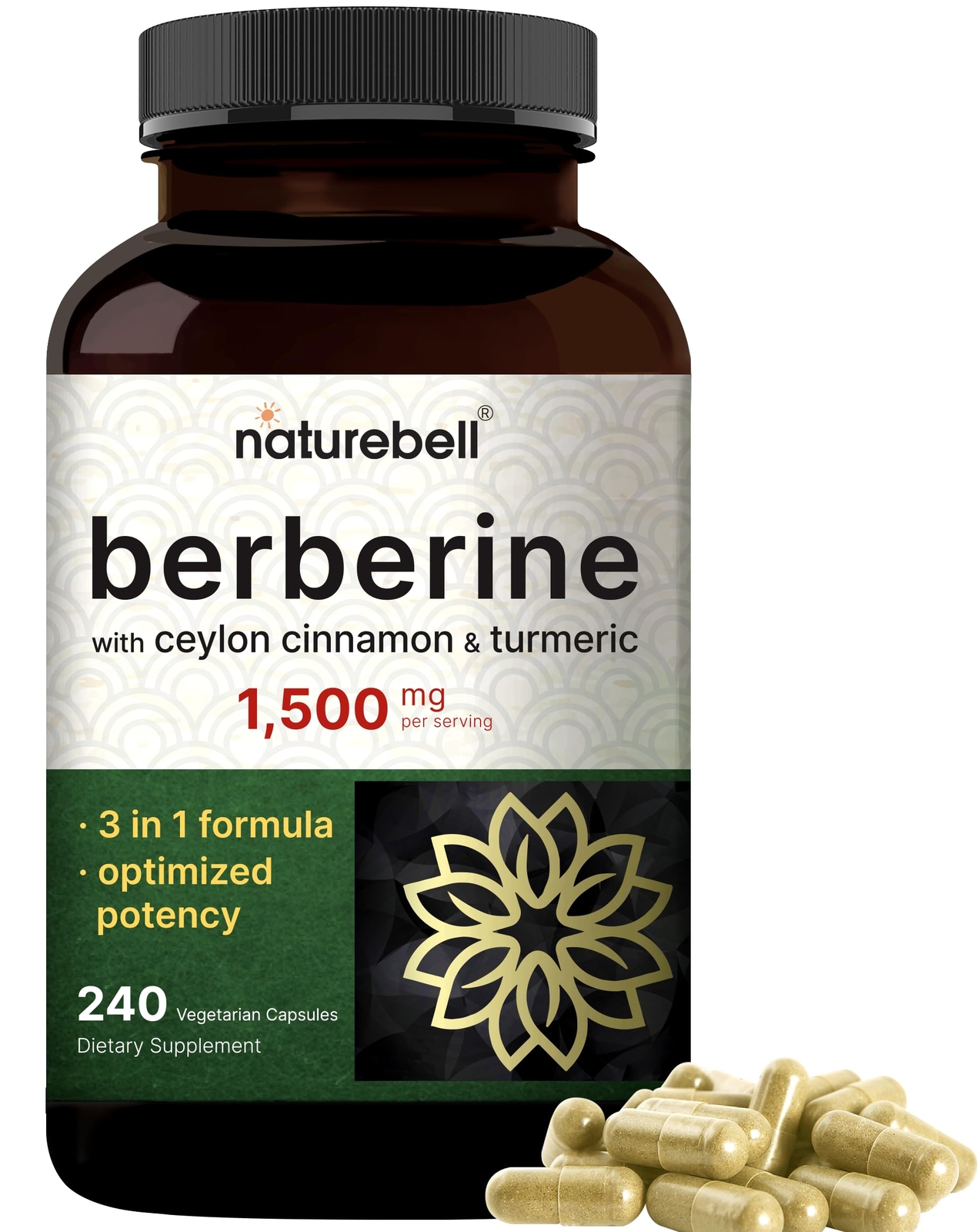 NatureBell Berberine Supplement 1500mg Per Serving 240 Veggie Capsules