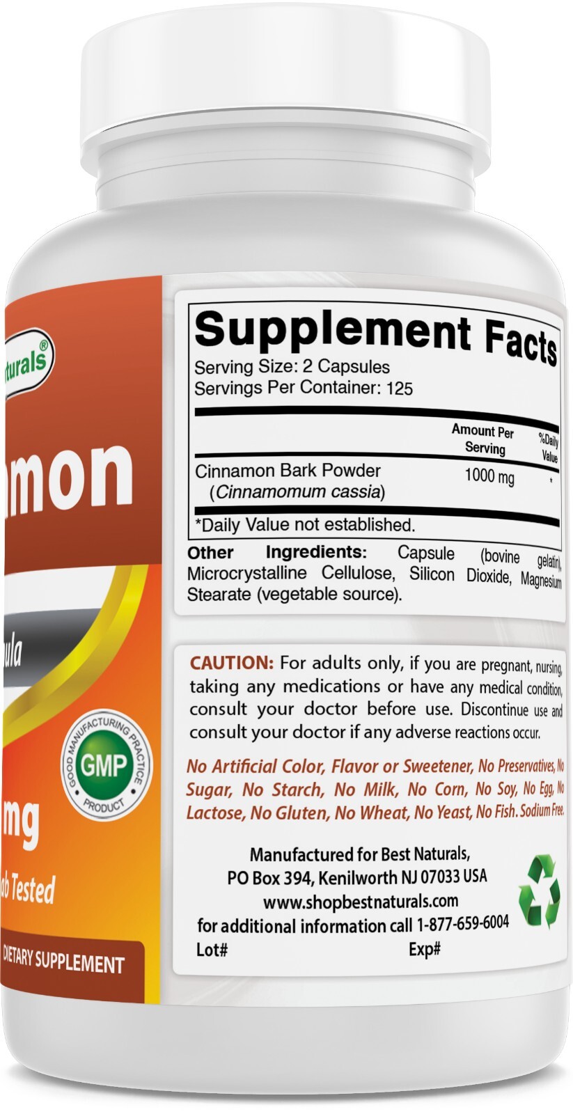 2 Pack Best Naturals Cinnamon 500 mg 250 Capsules
