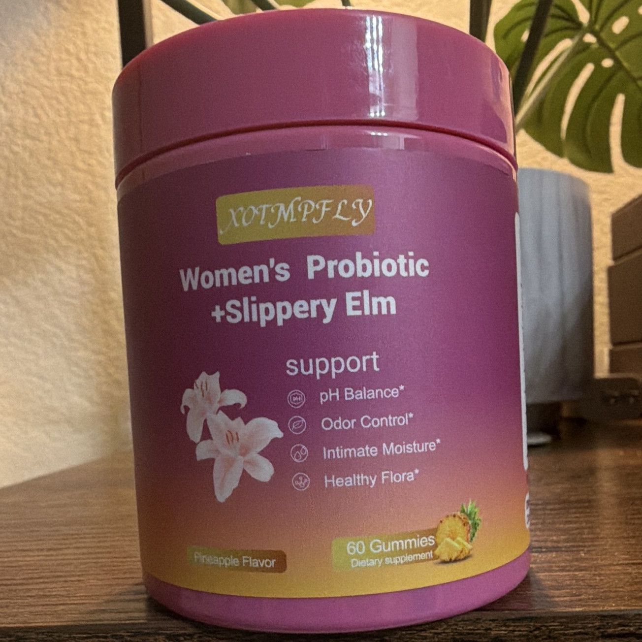 XOTMPFLY Women’s Probiotic + Slippery Elm Pineapple Gummies, 60 Ct, 400mg
