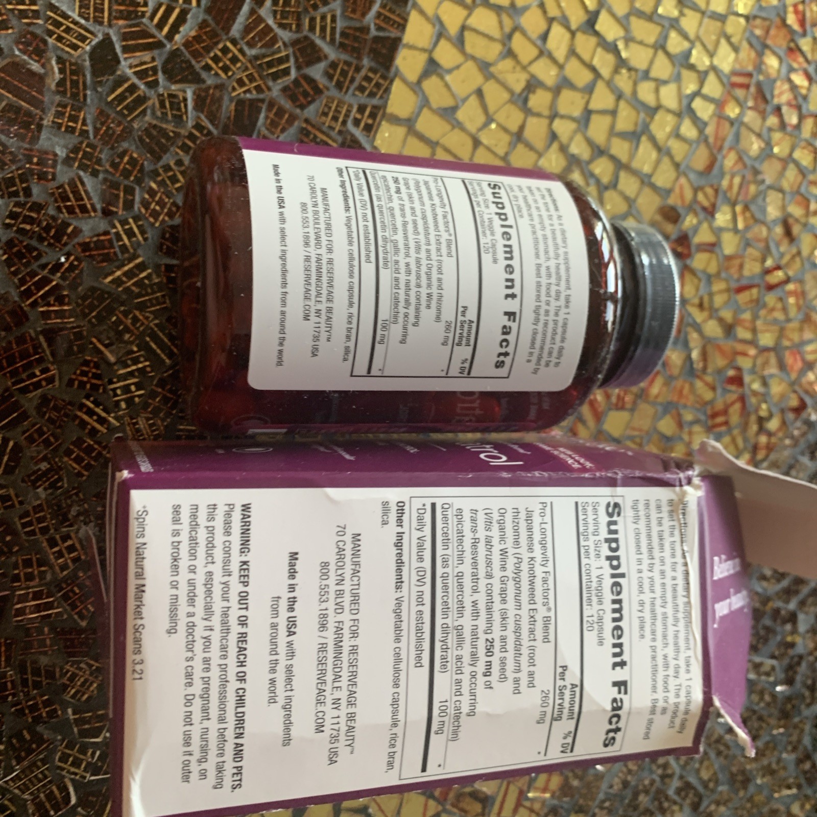 Reserveage Resveratrol 250 mg Dietary Supplement 120 VegCaps for so 01/2027