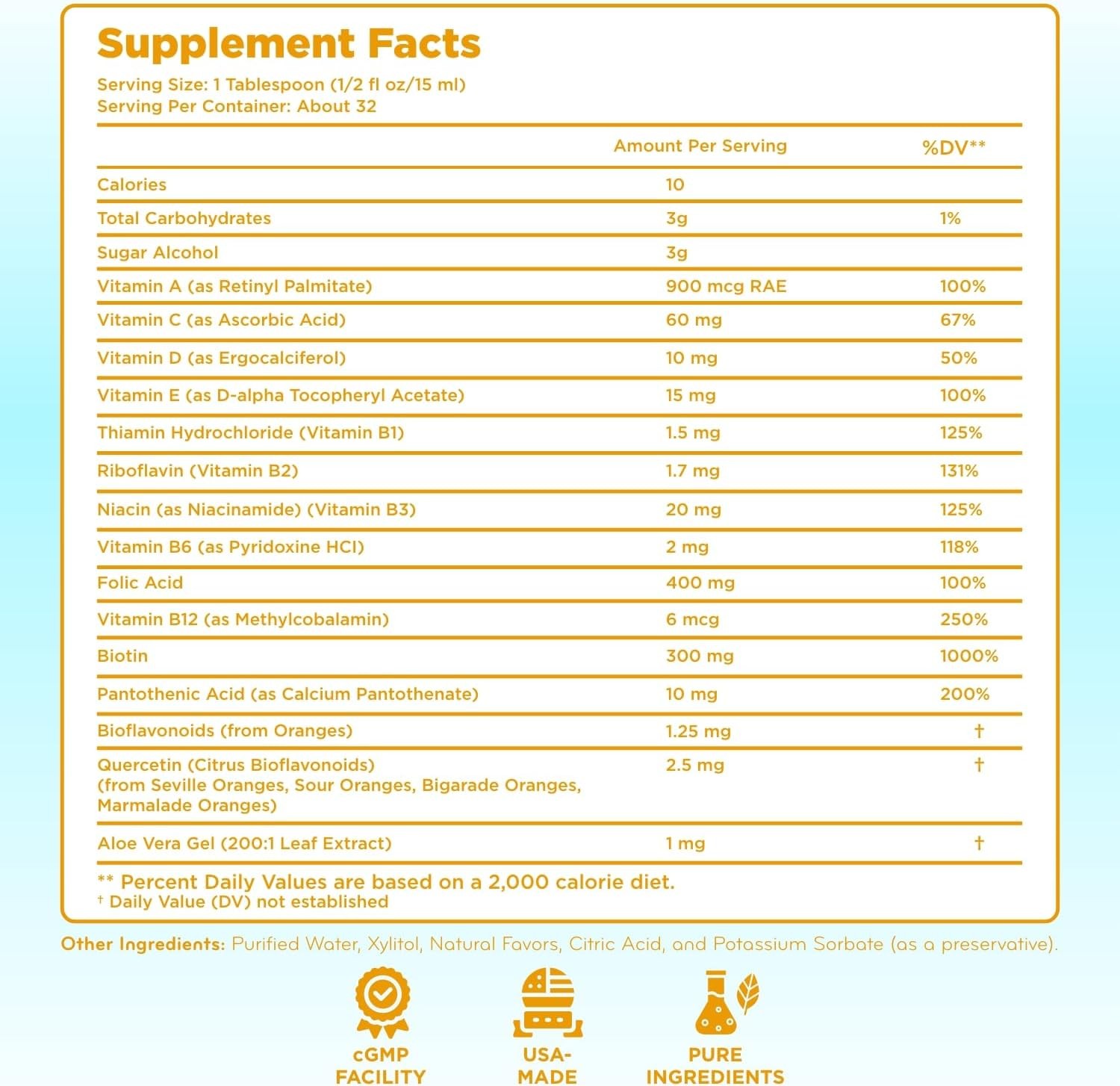Kids Liquid Multivitamin Sugar Free Immune Support Orange Flavor 1 Month