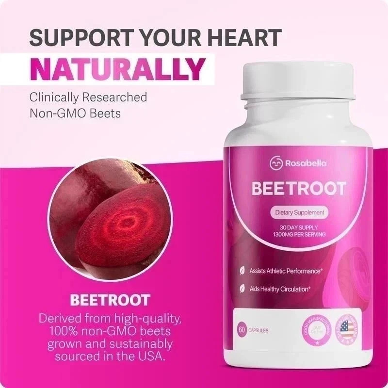 Rosabella Beetroot 1300mg Dietary Supplement Capsules 60ct Athletic Performance