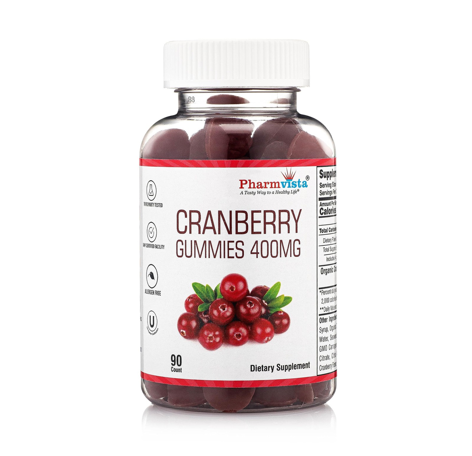 Pharmvista Cranberry Gummies for Kids & Adults 1 Count (Pack of 90), Red