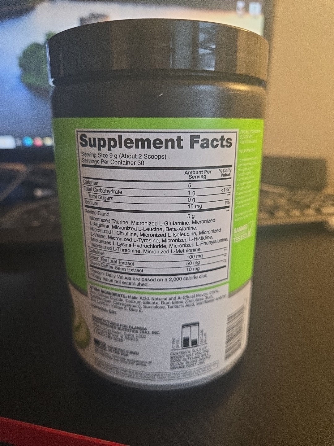 Essential Amin.O. Energy, Green Apple, 30 Servings 9.5 oz From Optimum Nutrition