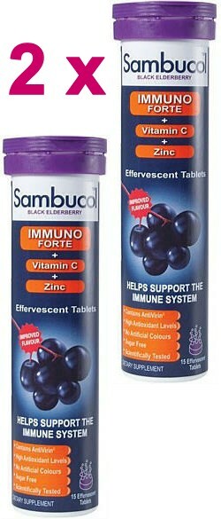 2 x Sambucol Effervescent Tablets ( 15 ) Black Elderberry + Vitamin C + Zinc