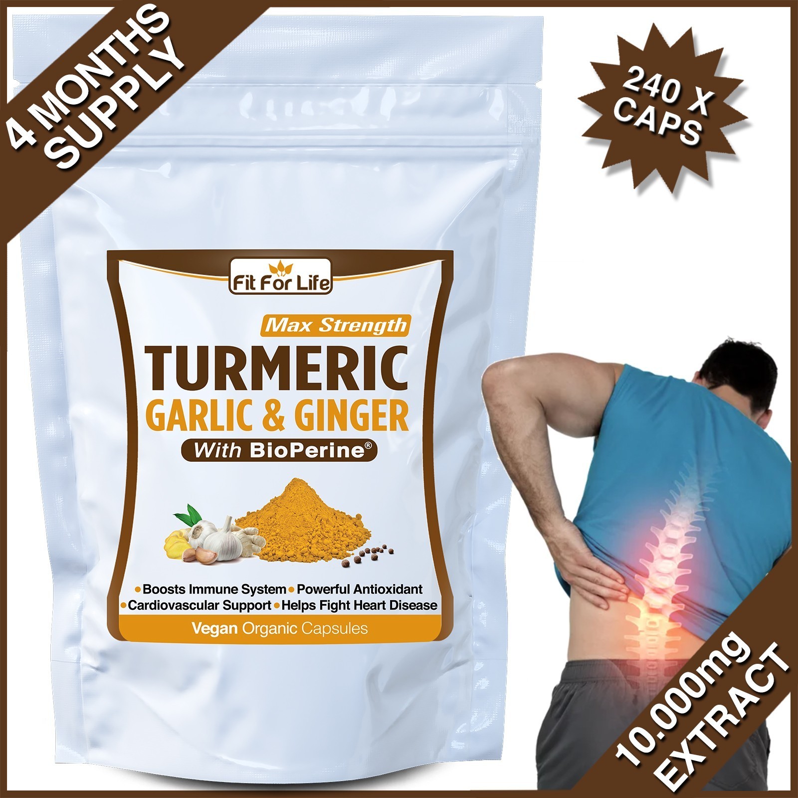240 X STRONGEST PILLS TURMERIC GARLIC GINGER BIOPERINE CURCUMIN TUMERIC CAPSULES