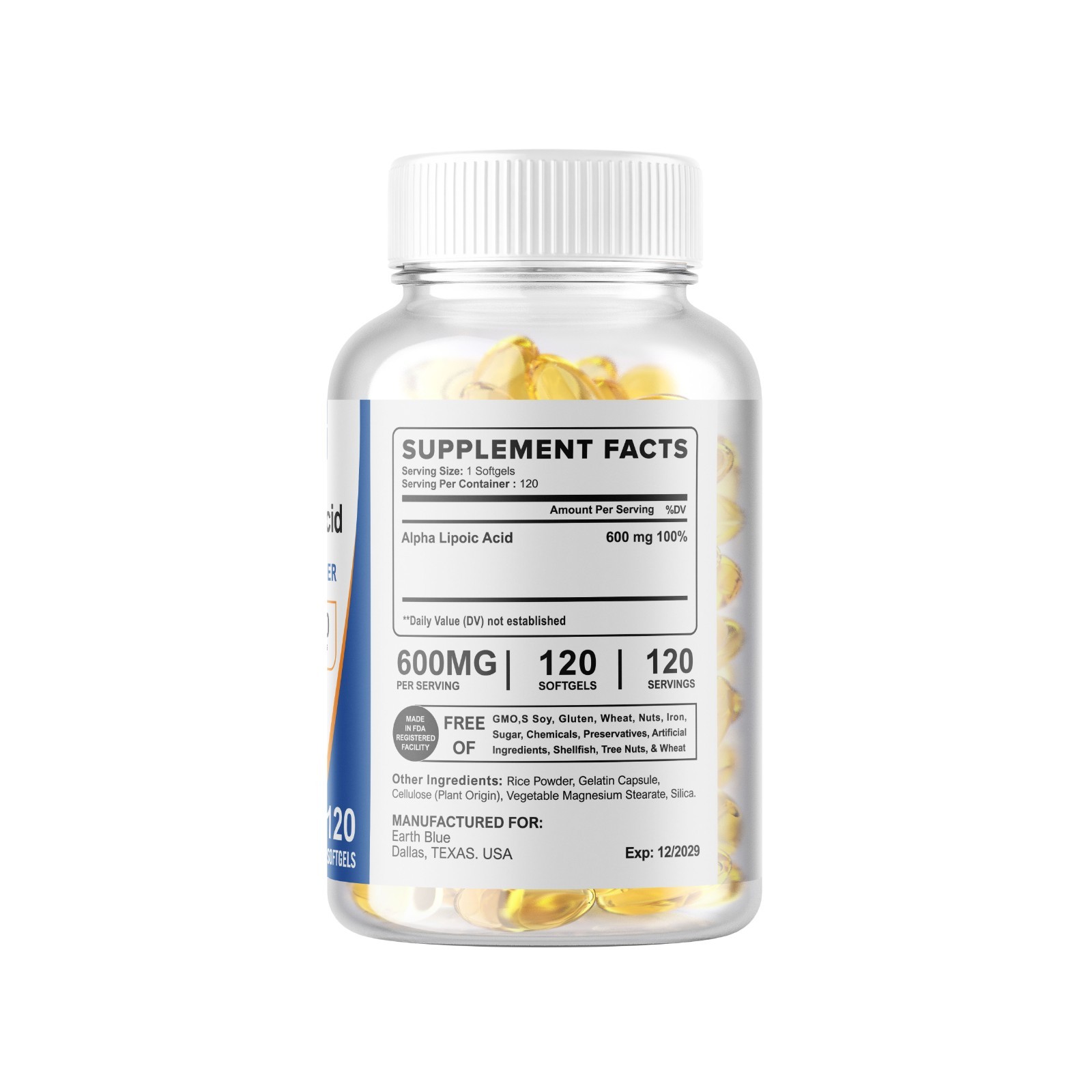 Alpha Lipoic Acid – 600mg Per Serving – 240 Softgels