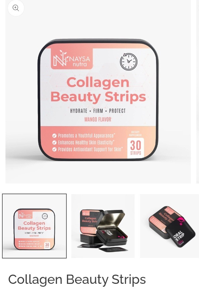 Naysa Nutra Collagen Beauty Oral Strips Mango Flavor Hair Skin Nails 30