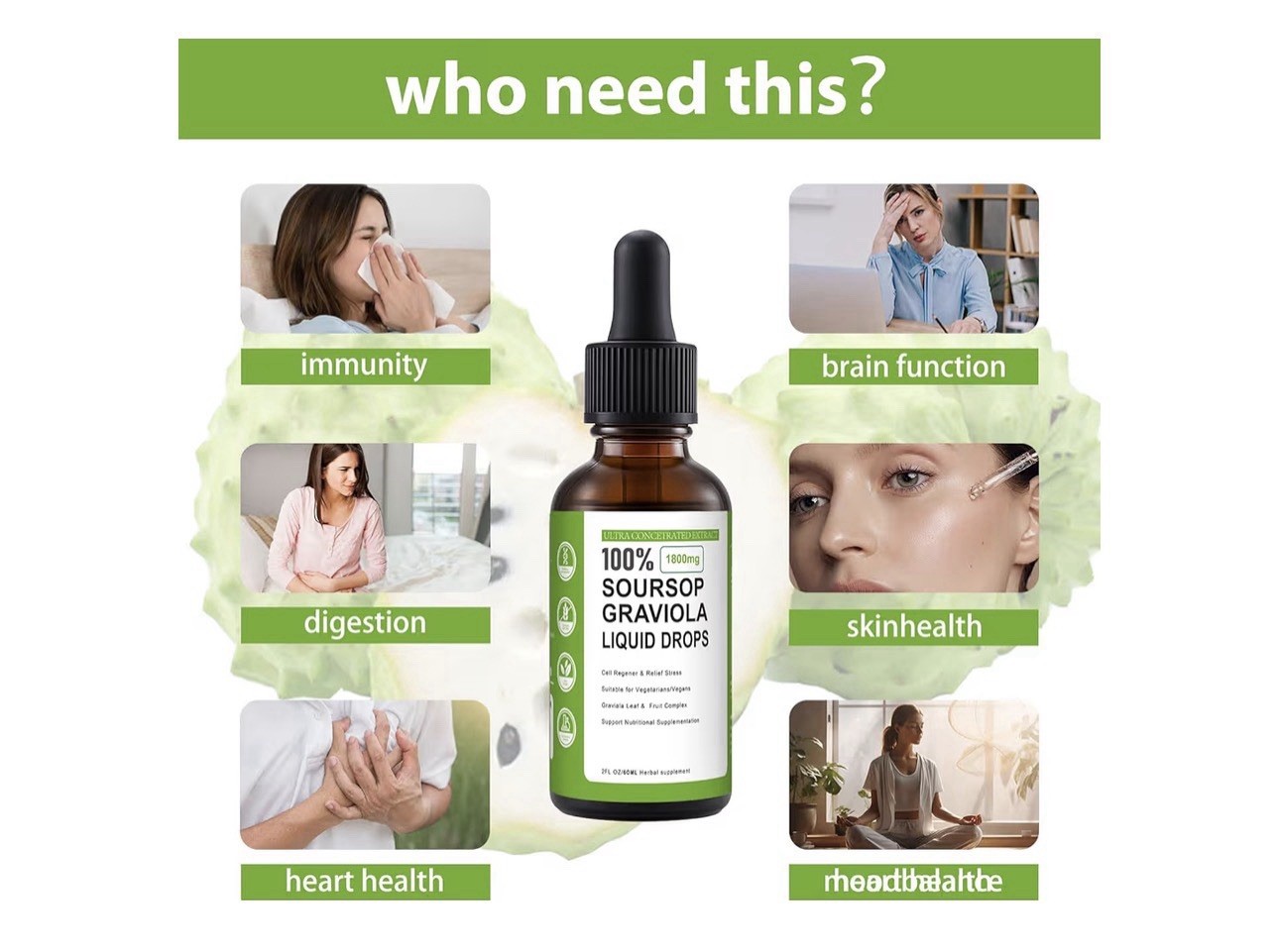 Soursop Graviola Liquid Drops 2 fl oz Vegan Gluten-Free Immune Support